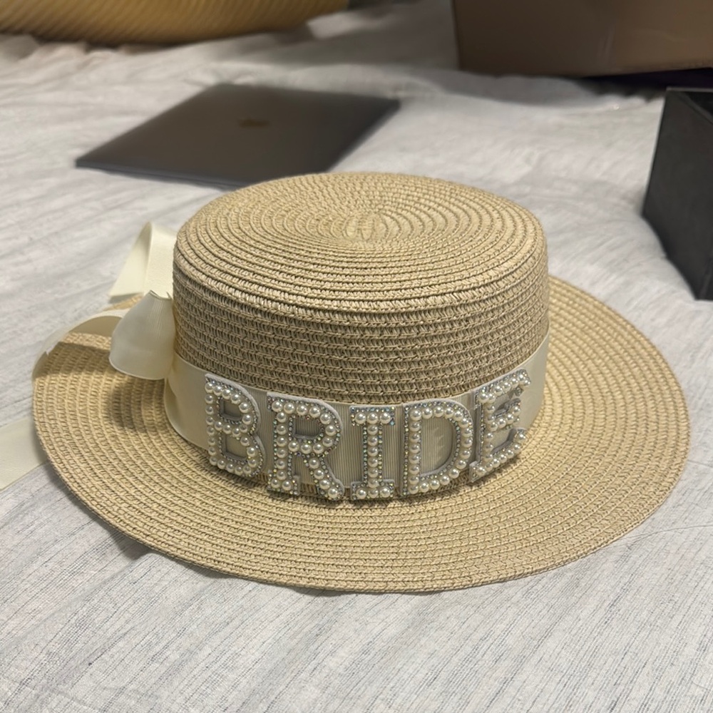 Elegant Tan Bride Hat with Pearl Accents